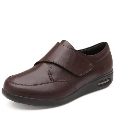 Unisex Walking Edema Sneakers PU Comfortable Diabetic Shoes for Women Wide Width with Adjustable Closure Indoor Breathable Diabetic Slippers for Men Anti Slip Sole 5 Brown