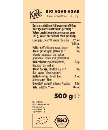 KoRo - Organic Agar Agar 500 g - Pure vegetable - Perfect for thickening and gelling - Alternative to gelatin - Seaweed extra - Buy Online on GoSupps.com