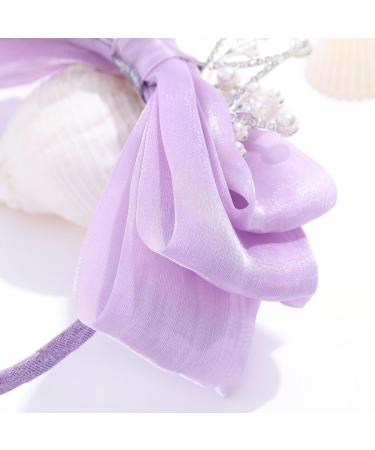 IYOU Crystal Princess Headband Purple Bow Hair Bands Pearl Crown Headwear Birthday Cosplay Party Hair Accessories for Girls - Buy Online on GoSupps.com