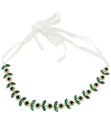 PrettyLife Green Crystal Bridal Headpiece | Rhinestone Wedding Headband for Bride | Gold Hair Accessories - Buy Online on GoSupps.com