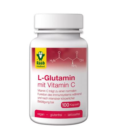 Raab Vitalfood L-Glutamine with natural vitamin C from acerola 100 capsules vegan gluten-free made