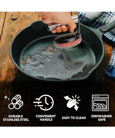 piuryue Cast Iron Scrubber with Handle Stainless Steel Chainmail Cleaner for Pans and Skillets - Cast Iron Cookware Ovens Easy to Use - Buy Online on GoSupps.com