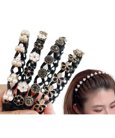 LadayPoa Pearl Floral Hairbands 4pcs Faux Pearl Rhinestones Hair Bands Wavy Vintage Flower Beaded Hair Accessories for Women Girl(4pcs-B)
