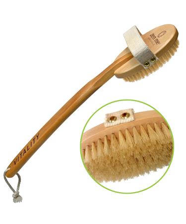 Zen Me Premium Vegan Dry Brush, Exfoliating Brush with Firm Cactus Bristles for Cellulite and Lymphatic, Body Scrub Brush for Experienced Users, with Detox eBook Gift 1-Pack Vegan Bristle