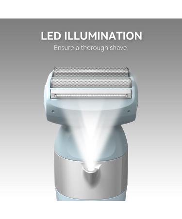 3-in-1 Electric Razor for Women | Dual-Foil Shaver & Rechargeable Bikini Trimmer | Body Hair Removal with Illumination (Light Blue - Buy Online on GoSupps.com