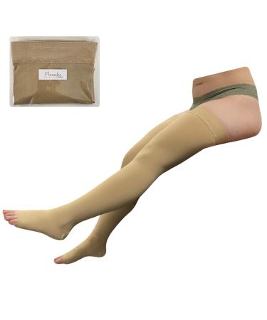 Thigh Open Toe 20-30 mmHg Firm Compression High Leg Swelling Stocking Beige L/XL