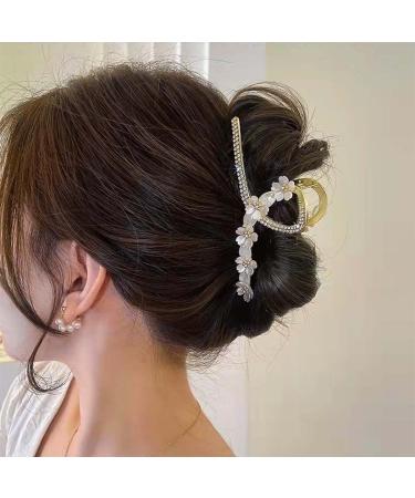 Bohend Big Flowers Hair Claw Rhinestone Thick Hair Clip Wedding Large Hair Styling Accessories for Women and Girls