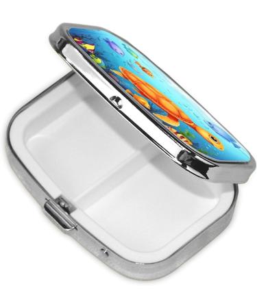  Turtle & Fish Printing Small Pill Case | Cute 2 Compartment Travel Pill Box | Organizer for Pocket & Purse Gifts  - Buy Online on GoSupps.com