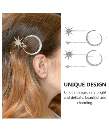 Lurrose 2 Sets Stars and Moon Hair Clips - Rhinestone Star and Moon Barrettes for Women and Girls - Silver Metal Alloy Hair Accessories - Buy Online on GoSupps.com