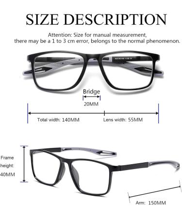 Hubeye TR90 Sport Reading Glasses for Men & Women - Flexible Anti-Blue Light Computer Glasses High-Quality Comfort Black/Gray 1.0 Diopters - Buy Online on GoSupps.com
