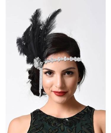 IYOU Black Feather Flapper Headpiece Sparkly Crystal Gatsby Headband Rhinestone Costume Wedding Hair Accessories for Women - Buy Online on GoSupps.com
