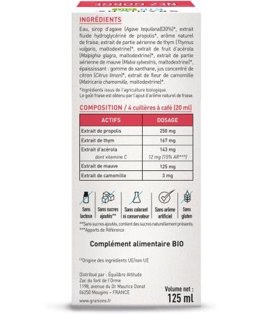 GRANIONS KID BIO GRANIONS NOSE THROAT - Certified - Double action: Soothes the throat & promotes comfort - Natural formula based on agave breathing syrup - Strawberry taste - 125 ml - Buy Online on GoSupps.com