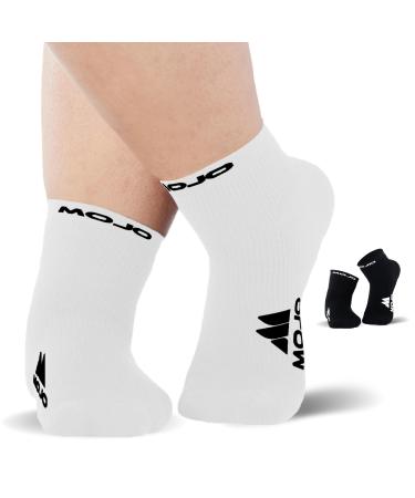 Mojo Compression Socks - Black and White Athletic Ankle Length for Medium Support (15-20mmHg) - Available in 8 Sizes for Men and Women - 1 Pair XL White