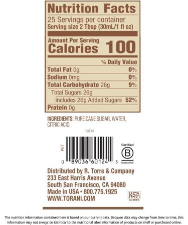 Torani Pure Made Cane Sugar Sweetener PET Bottle 750 milliliters & Vanilla Bean Flavour Syrup 750 Milliliter Sweetener + Vanilla Bean Syrup - Buy Online on GoSupps.com