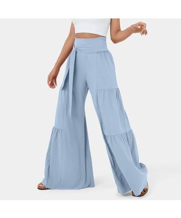 Laijianwang Women's Loose Tiered High Waist Palazzo Pants - Light Blue, Medium - Buy Online on GoSupps.com
