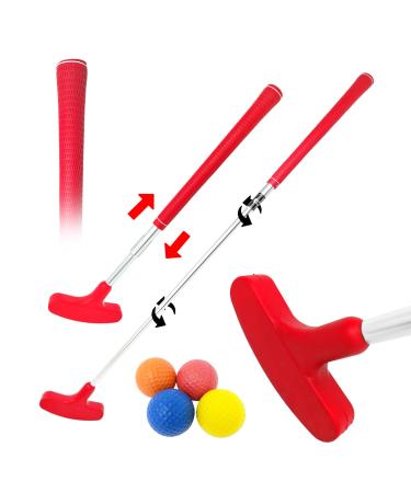 Kids Putter with Adjustable Size for Junior Mini Golf with Extendable Shaft Right and Left Hand Red
