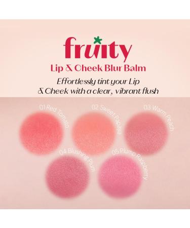 Etude Fruity Lip & Cheek Blur Balm Sheer Tinted, Moisturizing Cream Balm with Puff, Hydrating Multi-Use Lip & Cheek Color #4 Unripe Plum 2.3g - Buy Online on GoSupps.com