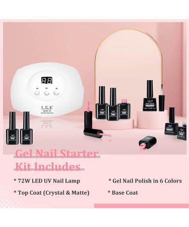 LKE Gel Nail Polish Kit with 72W UV Nail Lamp | 6 Nude Pink White Colors | Gel Top & Base Coat | DIY Manicure Set for Women - M02-Pink Nude - Buy Online on GoSupps.com