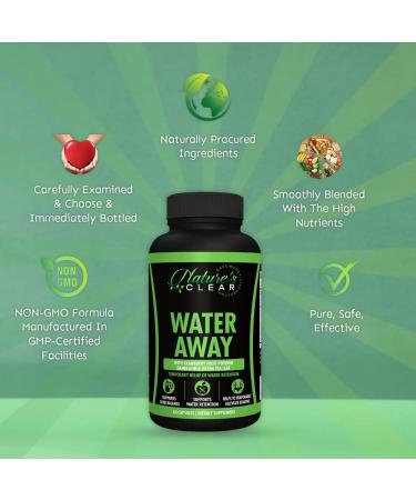 Natural Water Away Pills with Dandelion, Potassium, Green Tea & Apple Cider - Diuretic, Reduce Bloating, Support Fluid Balance - 60 Capsules - Buy Online on GoSupps.com