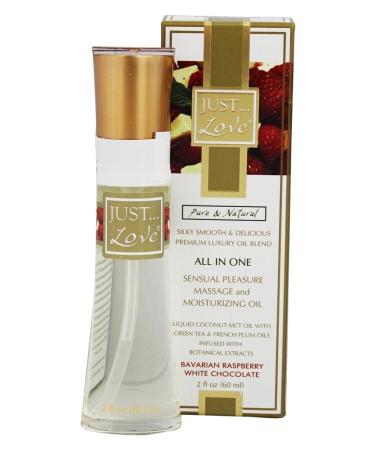 JUST Love All in One Sensual Pleasure Massage & Moisturizing Oil- Bavarian Raspberry White Chocolate
