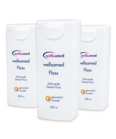 Wellsamed waxed dental floss in a 200m dispenser tasteless for thorough interdental care (3 pieces)