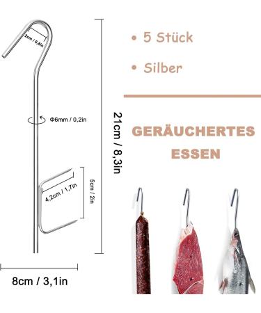 ACONDE Smoking Hooks - 5 Pack Stainless Steel Hanging Hooks for Smoked Fish Meat & Sausage | 21cm - Buy Online on GoSupps.com