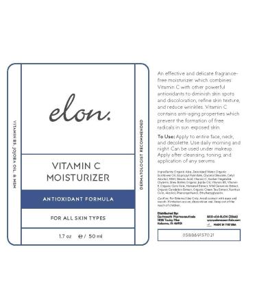 Elon Antioxidant C Moisturizer - Revitalizing Vitamin Lotion with Vitamin E & Jojoba Oil | Anti-Aging Face Moisturizer for Dark Spots Fine Lines & Wrinkles - All Skin Types - Buy Online on GoSupps.com