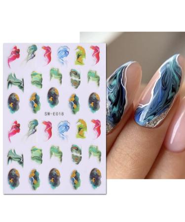 Marble Nail Art Stickers Decals Cyan Blue Gold Stripe Line - 6 Sheets - Buy Online on GoSupps.com