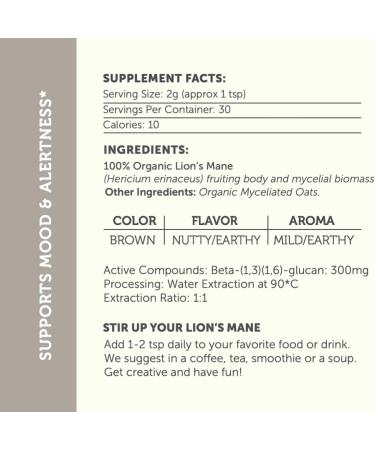 Fun Earth Lion's Mane Powder Mushroom Supplement Immune Support Beta-Glucans Brain Health Digestive Health 2.12 Ounce Pouch 30 Servings Organic Non GMO Adaptogens | - Buy Online on GoSupps.com
