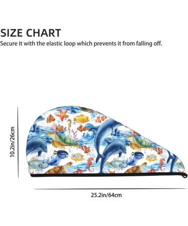 Hair Towel Wrap for Quick Drying - Marine Animals Design | Hair Drying Turban with Button for Easy Use - Buy Online on GoSupps.com