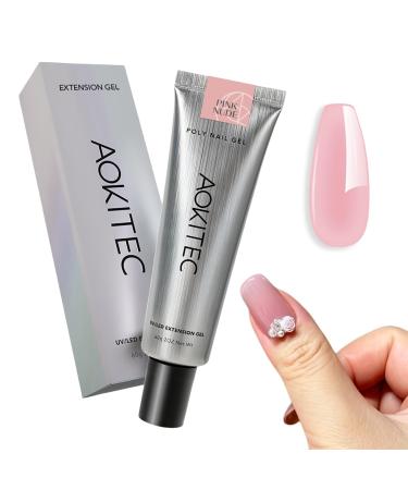 Aokitec Aokitec Poly Gel Rose - 60g - For nail extensions - Naturally strengthens - Durable polyacrylic gel - Easy to apply - For nails French nail art dual tips