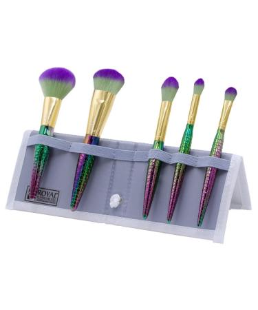 MODA Travel Size Mythical Sweet Siren 6pc Makeup Brush Set with Pouch Includes - Powder Complexion Highlight and Glow Cease and Eye Shader Brushes Multi-Color