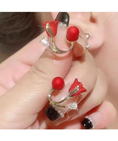 Tulip Flower Versatile Earrings Black Tulip Flower Stud Earrings Red Pearl Tulip Stud Earrings Fashion earrings gifts for ladies girls 1 Pair Red - Buy Online on GoSupps.com