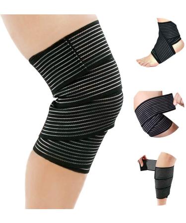 2 Pack Elastic Knee Brace Compression Bandage Straps - Pain Relief Support Sleeve for Men & Women - Ideal for Running Basketball Tennis Soccer - 120cm/47 Inch - Black - Buy Online on GoSupps.com