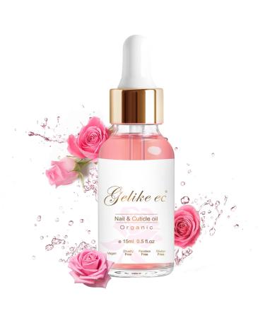 Gelike EC Nail Cuticle Oil Vitamin E + B 100% Pure & Natural - Derived from Jojoba Bean Rose with Flower Scented- Soothe & Moisturize & Nourish Dry Damaged Nails and Cuticles (0.53 oz) PINK