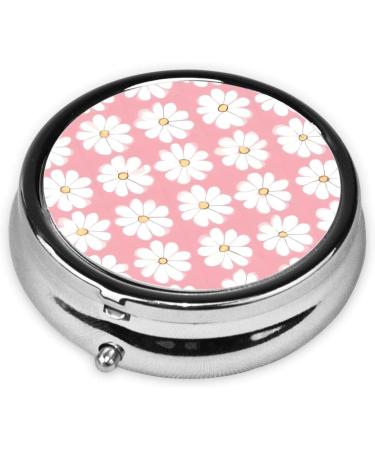 White Chrysanthemum Round Pill Box - 3 Compartment Travel Organizer | Portable Pill Storage Solution - Buy Online on GoSupps.com
