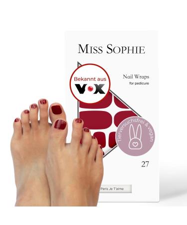Miss Sophie Pedi Wraps - Paris Je T'Aime Pedicure - single -colored red nail wraps for pedicure - 27 ultra -thin self -adhesive long -lasting nail foils