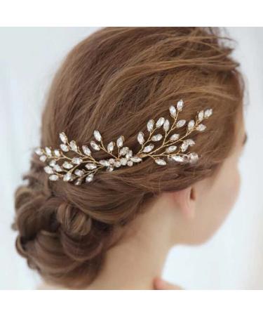 Teyglen Women Dainty Silver Gold Rhinestones Bride Wedding Hair Comb Headband Luxurious Hair Accessories Shiny Rose Gold Rhinestones Bridal Side Hair Combs for Women Bride Girls (Gold)