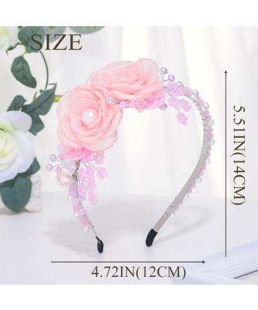 IYOU Flower Girl Headpiece Pink Floral Headbands Pearl Princess Birthday Wedding Hair Accessories for Girls - Buy Online on GoSupps.com