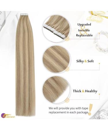 Buy Moresoo Tape In Extensions Real Hair - 50cm Gold Blonde & Medium Blonde #P16/22 - 10 Pieces 25g - Remy Invisible Extensions - Buy Online on GoSupps.com
