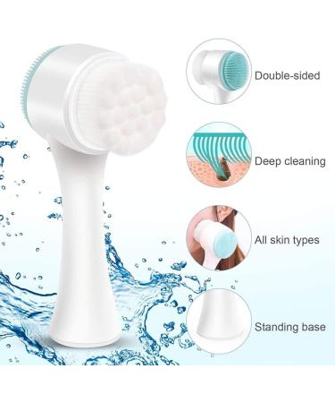 USB Manual Facial Cleansing Brush 2-in-1 Skin Care face Brush Silicone Facial Scrubber Manual Dual Face Wash Brush for Deep Pore Exfoliation Massaging (Blue/Pink)-Blue Blue Pink - Buy Online on GoSupps.com