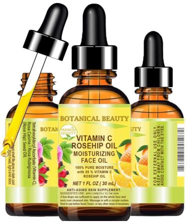 Botanical Beauty VITAMIN C ROSEHIP OIL Moisturizing Face Oil Anti-aging Regenerating and Nourishing 20% Vitamin C Pure Rose Hip Oil 1 Fl. Oz - 30 ml
