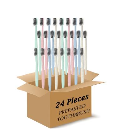DR.PERFECT Prepasted Wheat Charcoal Toothbrush Individually Wrapped with Sealed Paper Bag Pack of 24 (24)