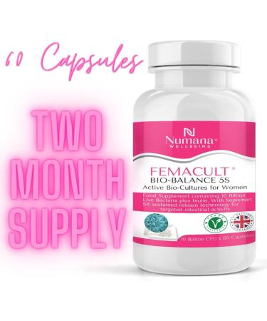 FEMACULT Bio-Balance 5S by Numana Wellbeing | New 60 Capsules Pack | 5 Strain | 10 Billion Live Bacteria for Women | Vaginal & Gut Friendly Bacterial Cultures | Candida Yeast Balance Support - Buy Online on GoSupps.com