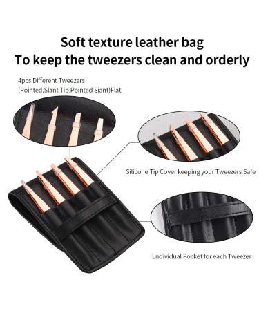 Professional Stainless Steel Eyebrow Tweezers Set with Travel Case - 4-Piece Precision Tweezers for Ingrown Hair, Facial Hair, Blackheads, and Debris Removal - Buy Online on GoSupps.com