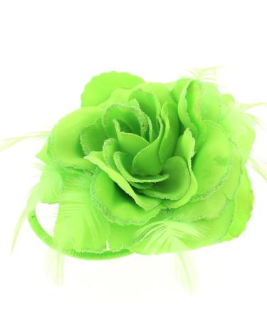 Topkids Accessories Rose Flower Hair Clip Hairband Floral Corsage Fascinator Hair Band Aligator Beak Grip for Women & Girls Wedding Prom Party Special Occasion (Neon Green)