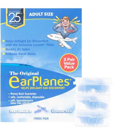 EarPlanes Airplane Travel Ear Protection - Super Soft Adult Ear Plugs (3 Pair) - Buy Online on GoSupps.com