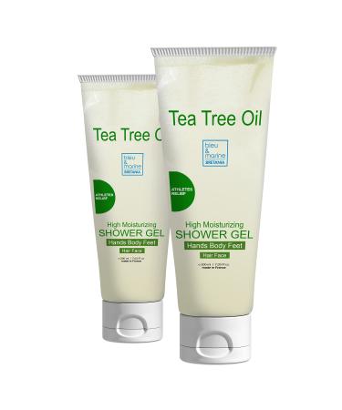 Made in France bleu & marine Bretania Shower gel bath soap and shampoo with tea tree oil 3in1 care for body face and hair 2 x 200 ml suitable for daily use Tea tree 200 ml 2er Pack