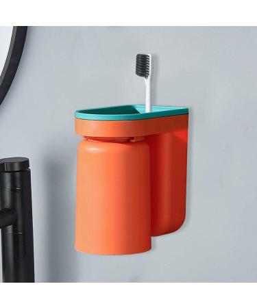Anximt Toothbrush Mug Wall Holder - Punch-Free Self-Adhesive Bathroom Organizer with 2 Cups for Toothpaste & Razor - Orange - Buy Online on GoSupps.com