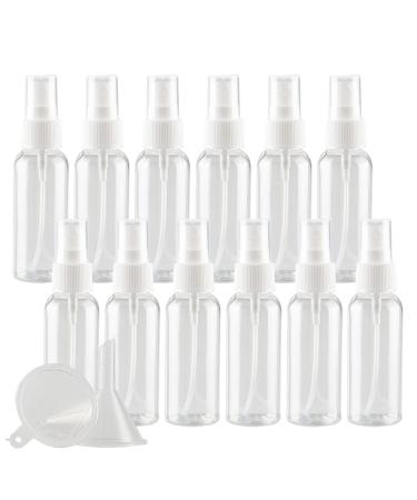 TIANZD 12 Pieces Empty 50 ml Clear PET Plastic Fine Mist Pump Spray Bottles with White Top Portable Sprayer for Perfume Water Cosmetic Travel Containers Refillable 2x Funnel
